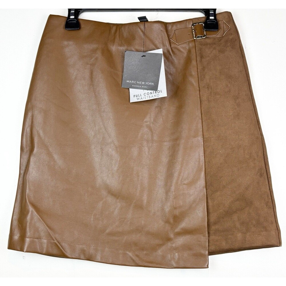 Marc New York Small Skirt Suede Faux Leather Brown Camel Office Workwear NEW